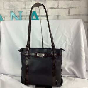 Brighton Black & Brown Pebble Leather Medium Shoulder Bag